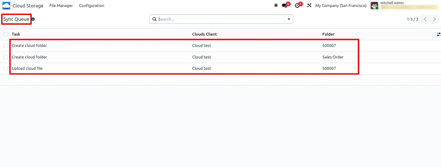 Sync queue with a Sale Order attachment waiting to be sent to the SFTP server