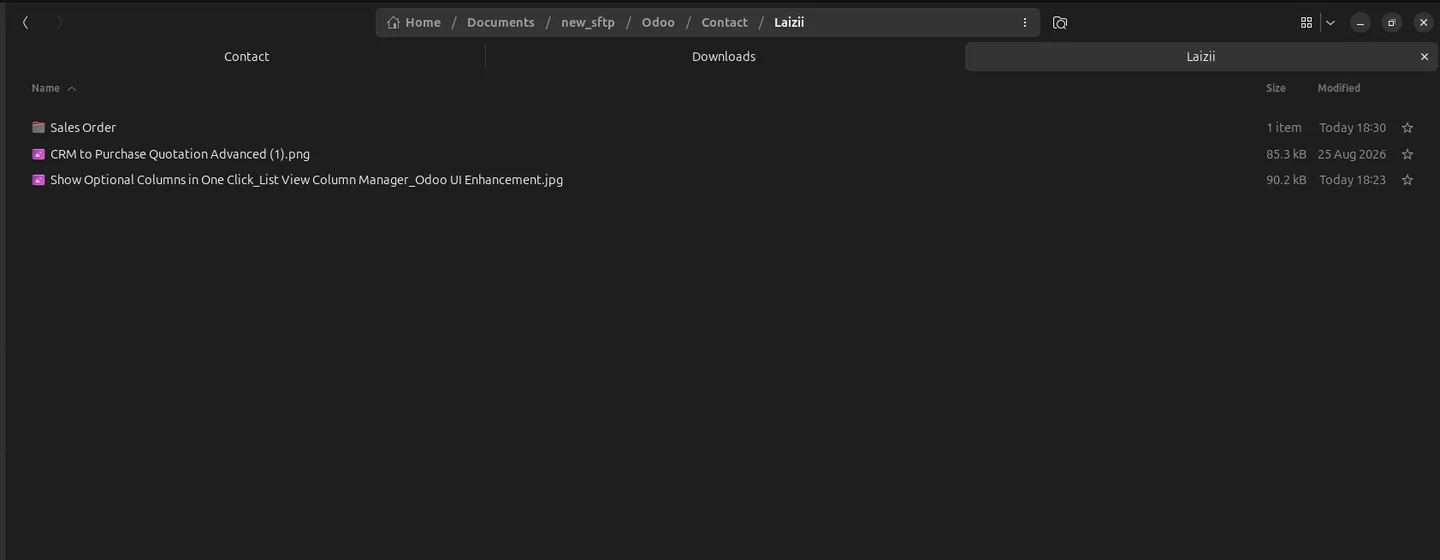 Files in a contact's folder on the SFTP server, including files added directly on the server