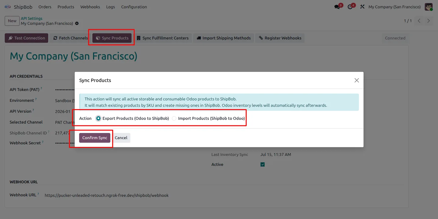 Mapping Odoo warehouses to ShipBob fulfillment centers