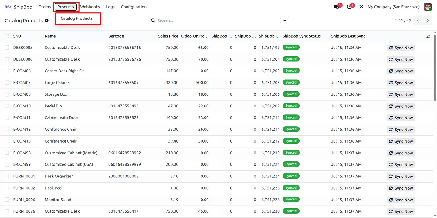 Delivery-carrier mapping between Odoo and ShipBob