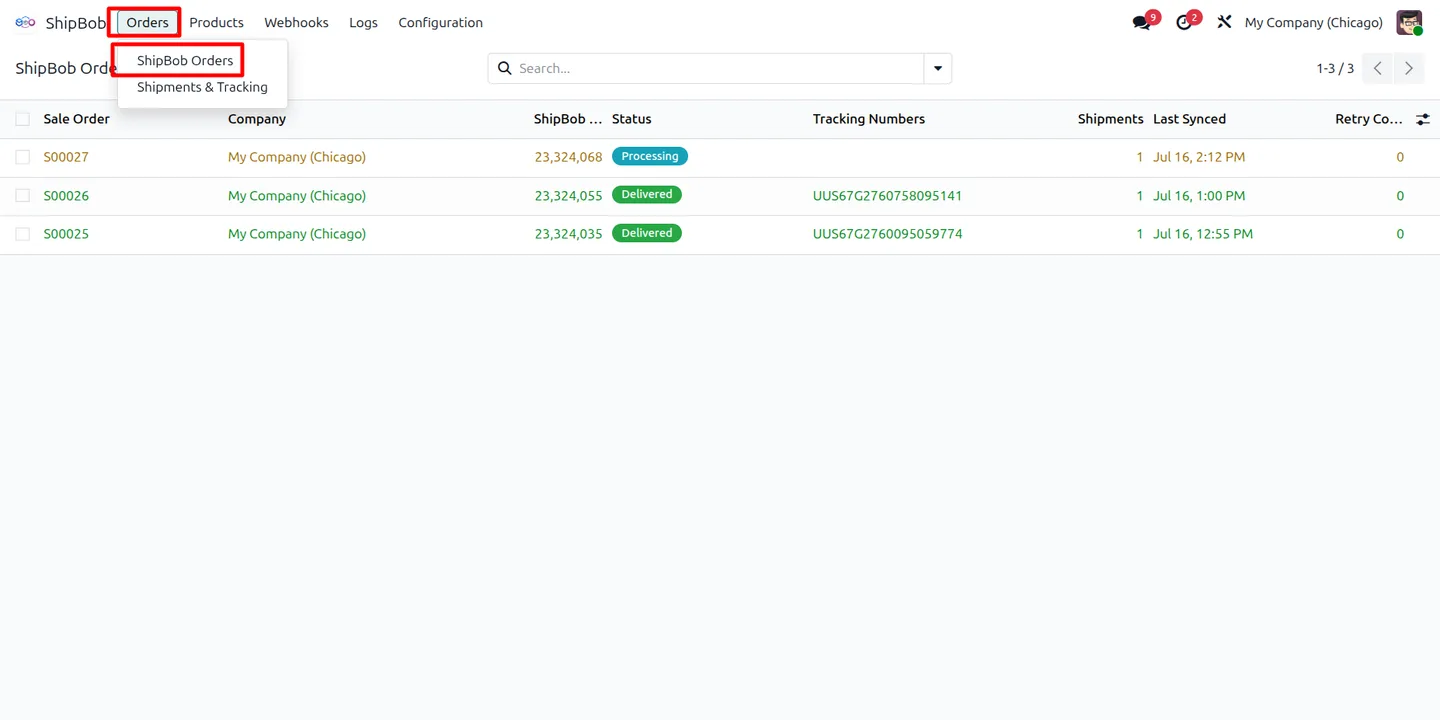 ShipBob API logs for troubleshooting in Odoo