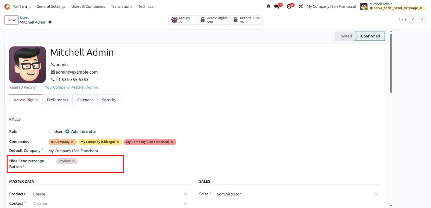 The chatter Send Message button visible on an Odoo record before the module is configured