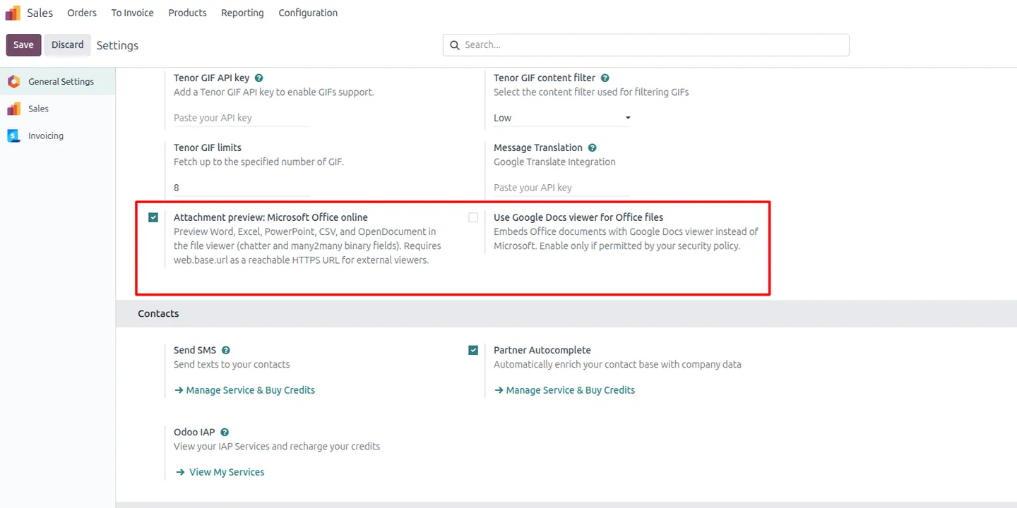 Smart Attachment Preview Pro preview settings in Odoo Discuss configuration