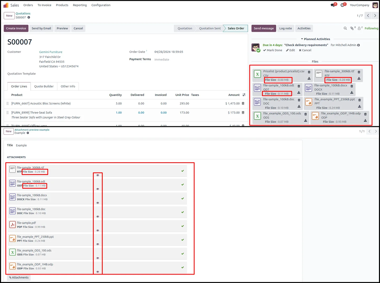 File size shown on Odoo attachments by Smart Attachment Preview Pro