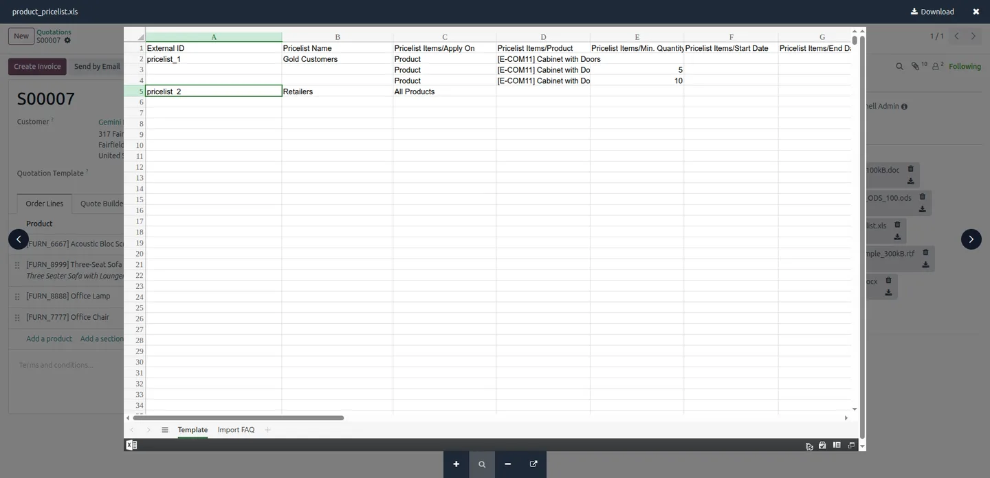 Previewing an XLS spreadsheet inside Odoo with Smart Attachment Preview Pro