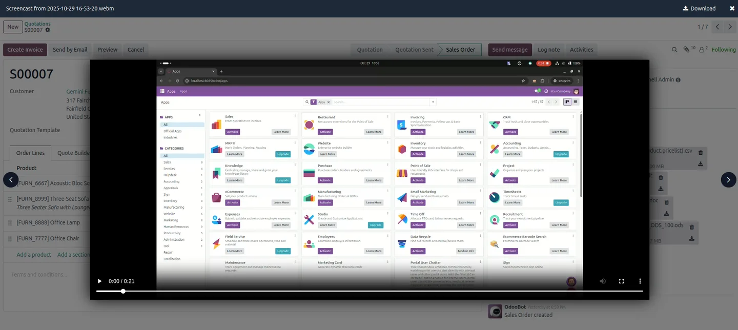 Previewing a WEBM video inside Odoo with Smart Attachment Preview Pro