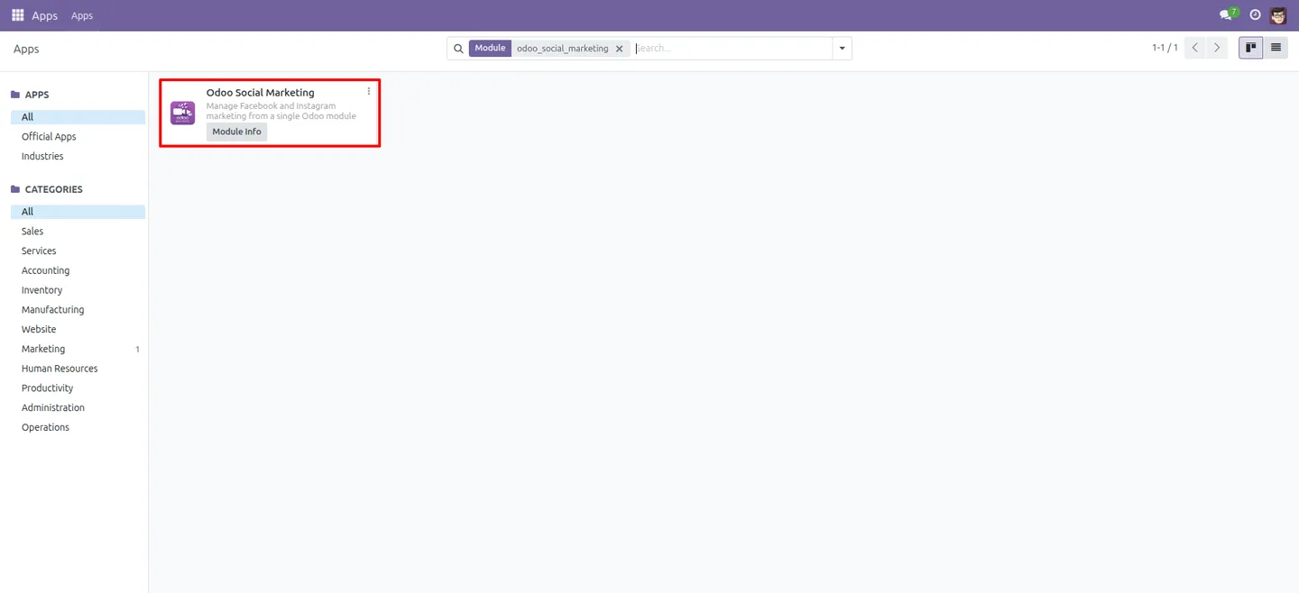 Social Marketing Community dashboard inside Odoo Community Edition