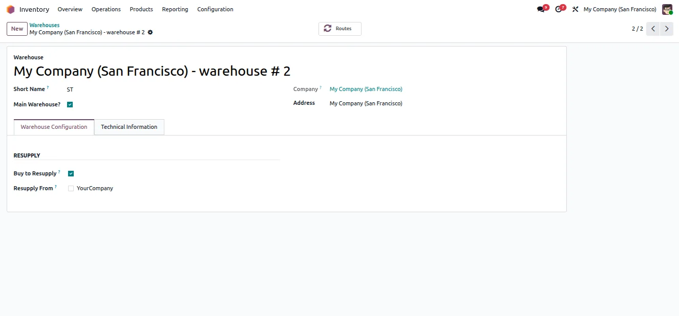 Stock By Location showing on-hand quantity per warehouse location in Odoo