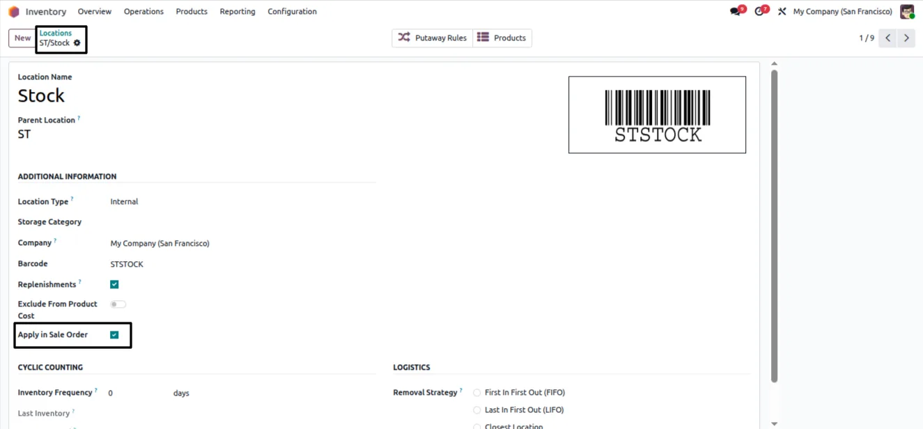 Sales order showing product cost pulled from the chosen location