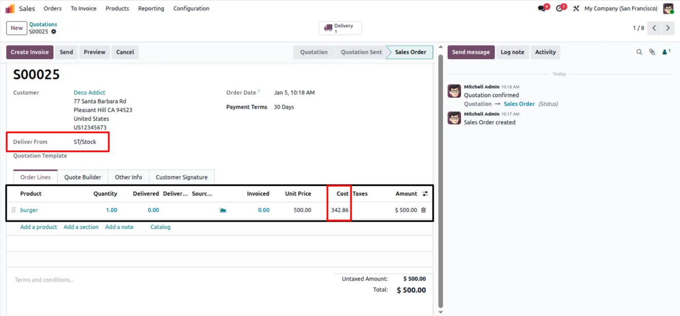 Product cost history by location in Odoo technical settings