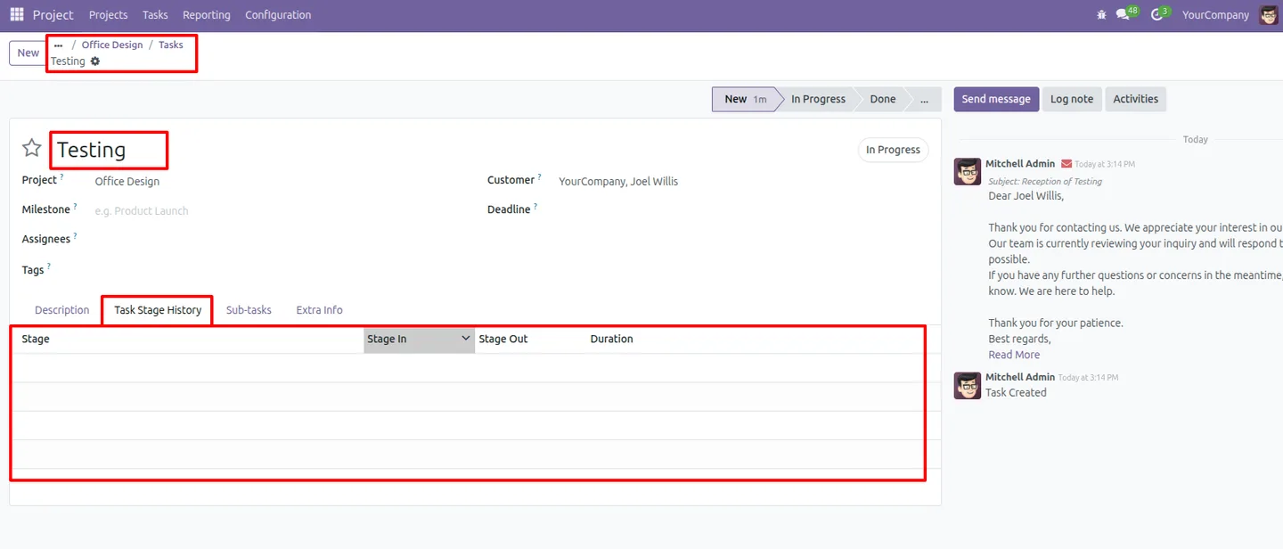 Enabling stage-duration tracking on an individual Odoo project