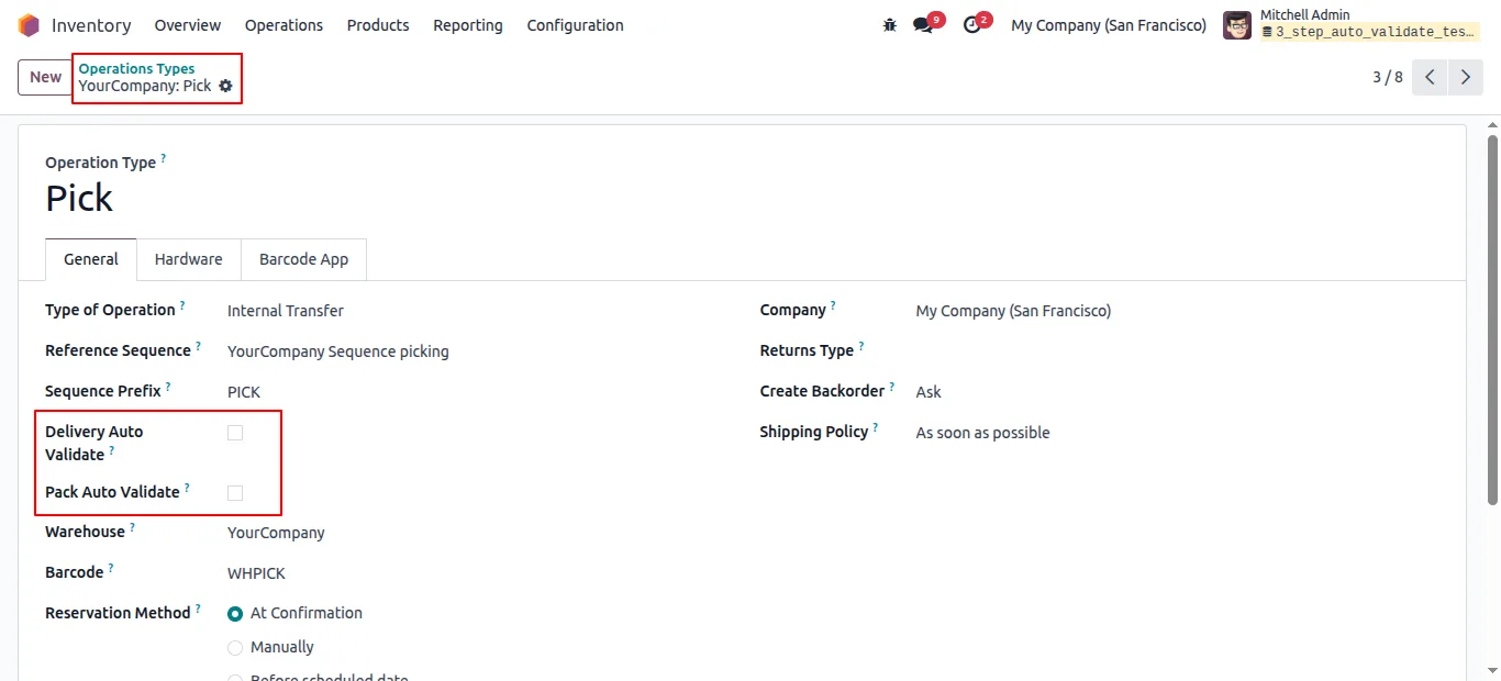 Pick operation type configuration in Odoo Inventory