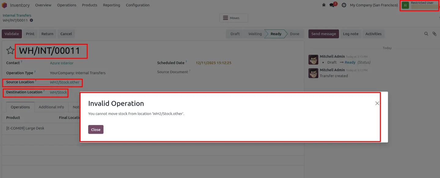 Sale orders filtered by warehouse for a restricted Odoo user
