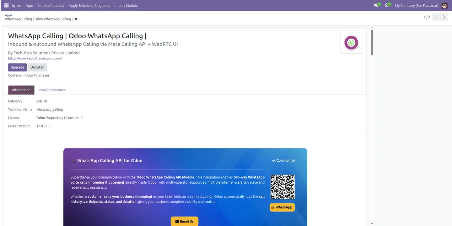 WhatsApp Calling Community overview for Odoo