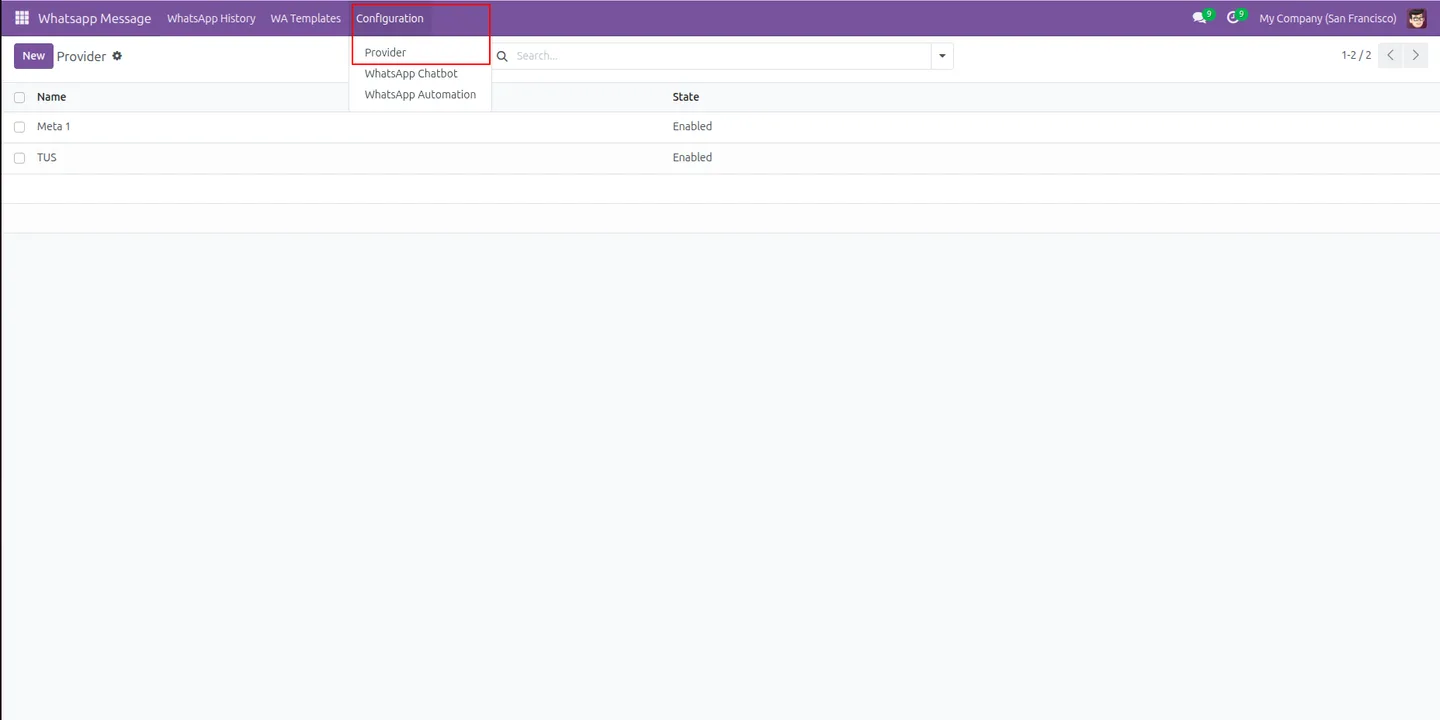 WhatsApp Calling configuration page in Odoo Community