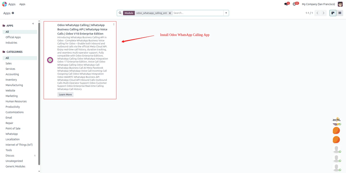 WhatsApp Calling Enterprise overview for Odoo