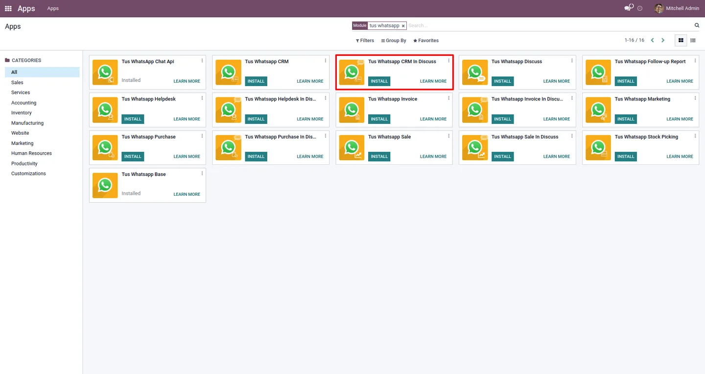 CRM lead opened inside Odoo's Discuss WhatsApp inbox