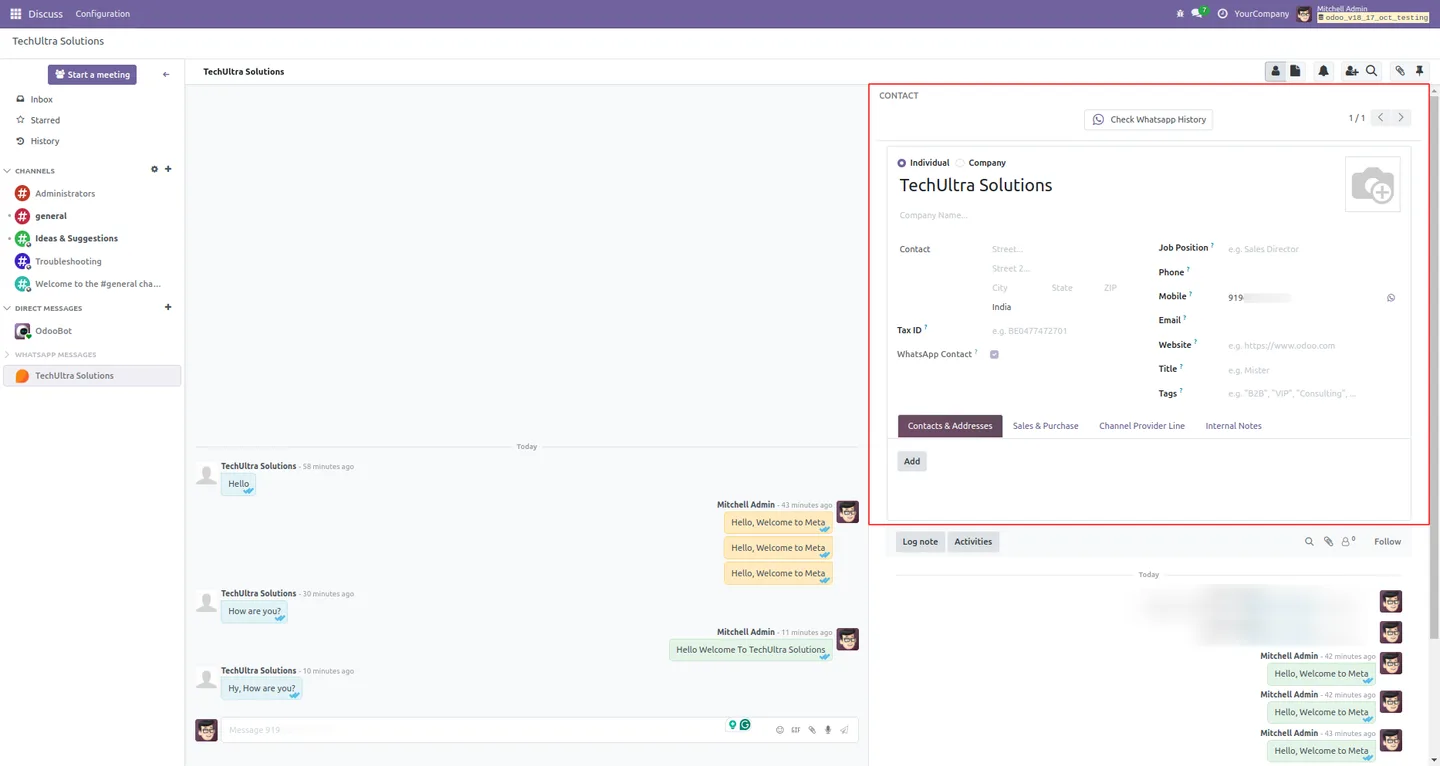 Internal user-to-user Discuss chat alongside WhatsApp channels