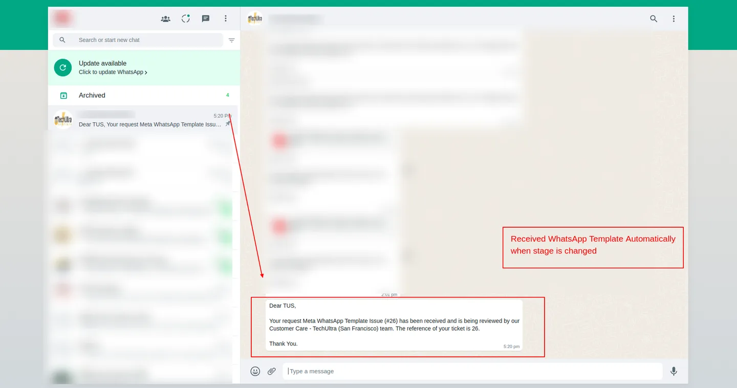 Helpdesk ticket dashboard in Odoo with WhatsApp automation active