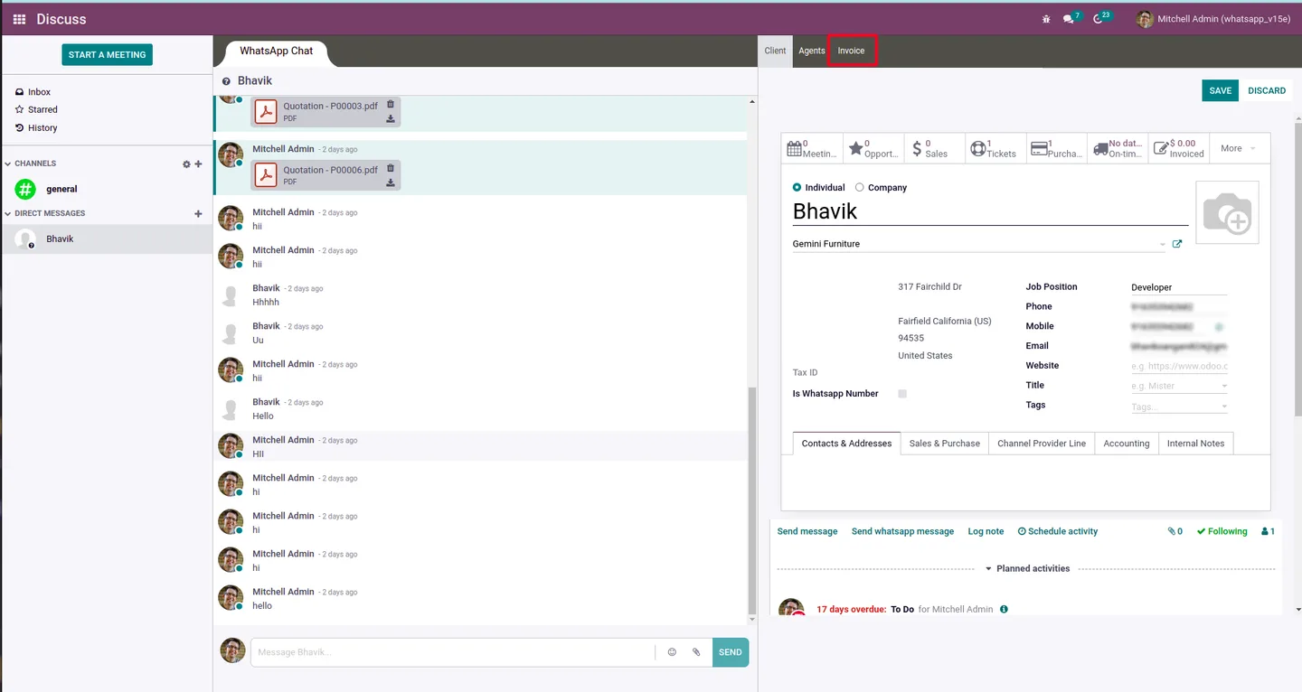 Filtering and grouping customer invoices inside the Discuss Invoice tab