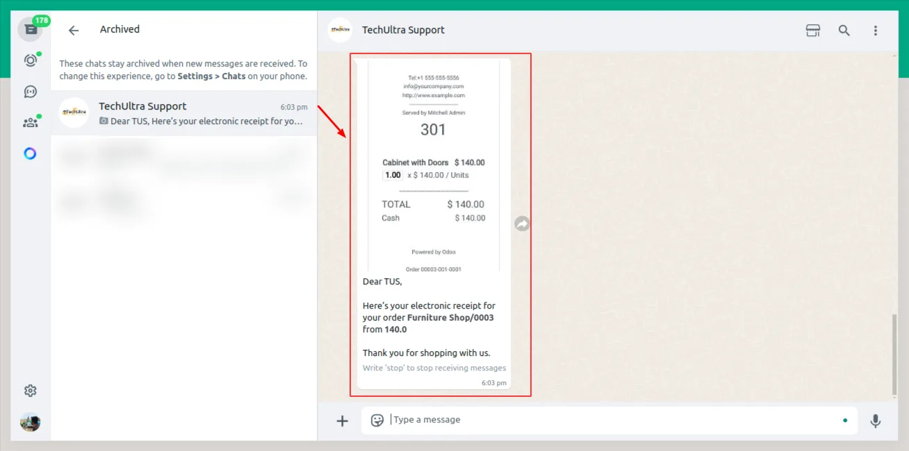 WhatsApp for POS message history attached to a completed POS order