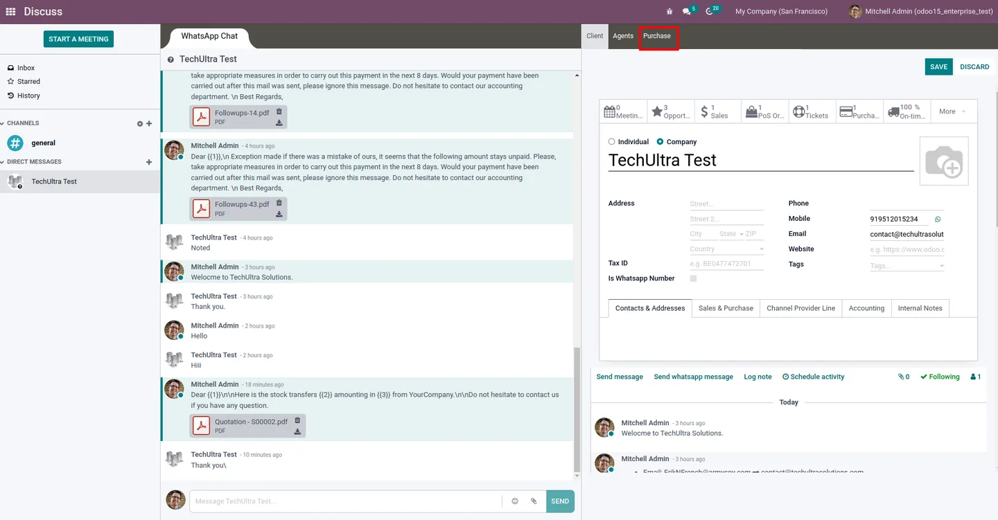 Filtering RFQs and purchase orders inside the Discuss Purchase tab