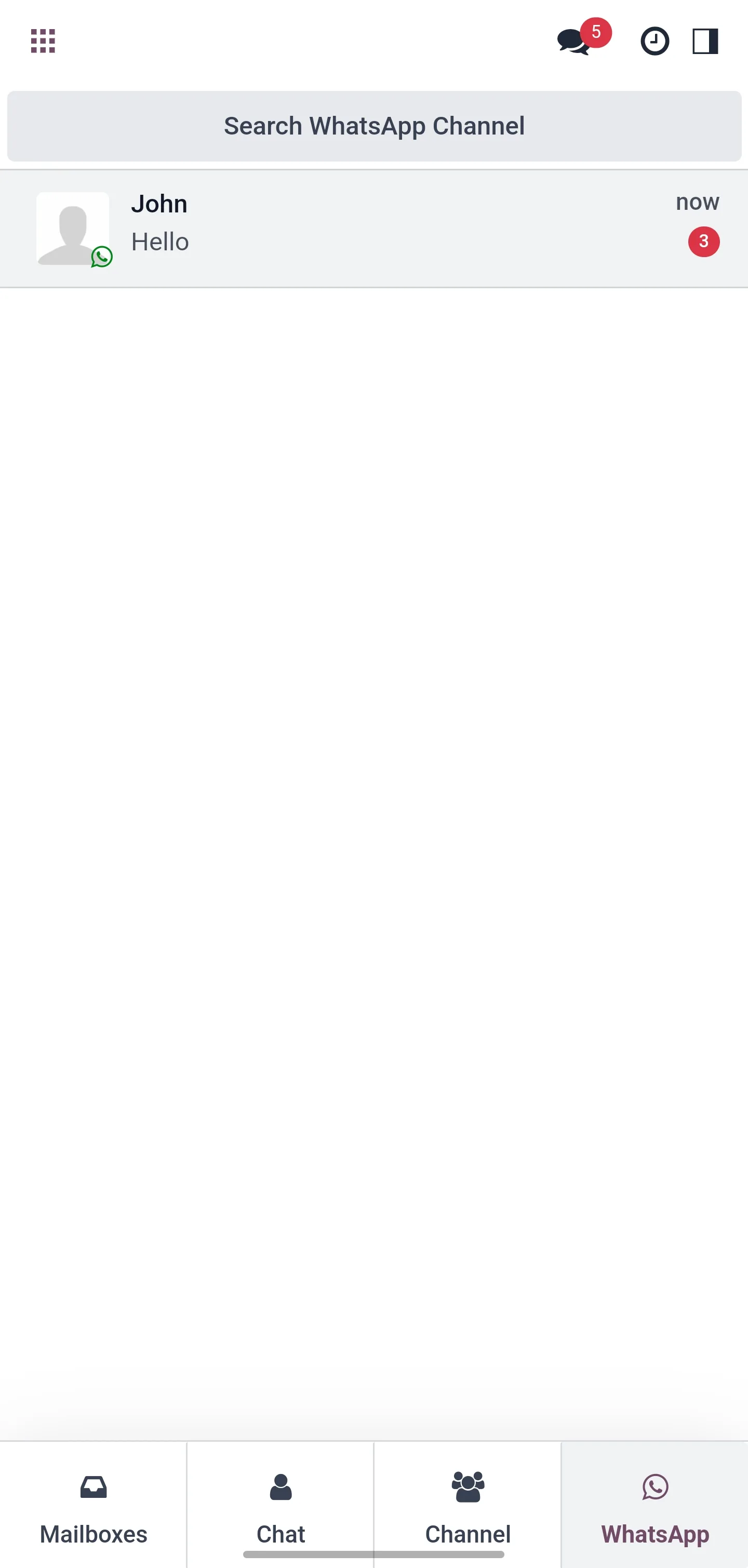 The Odoo mobile app showing a WhatsApp Discuss thread with the customer name
