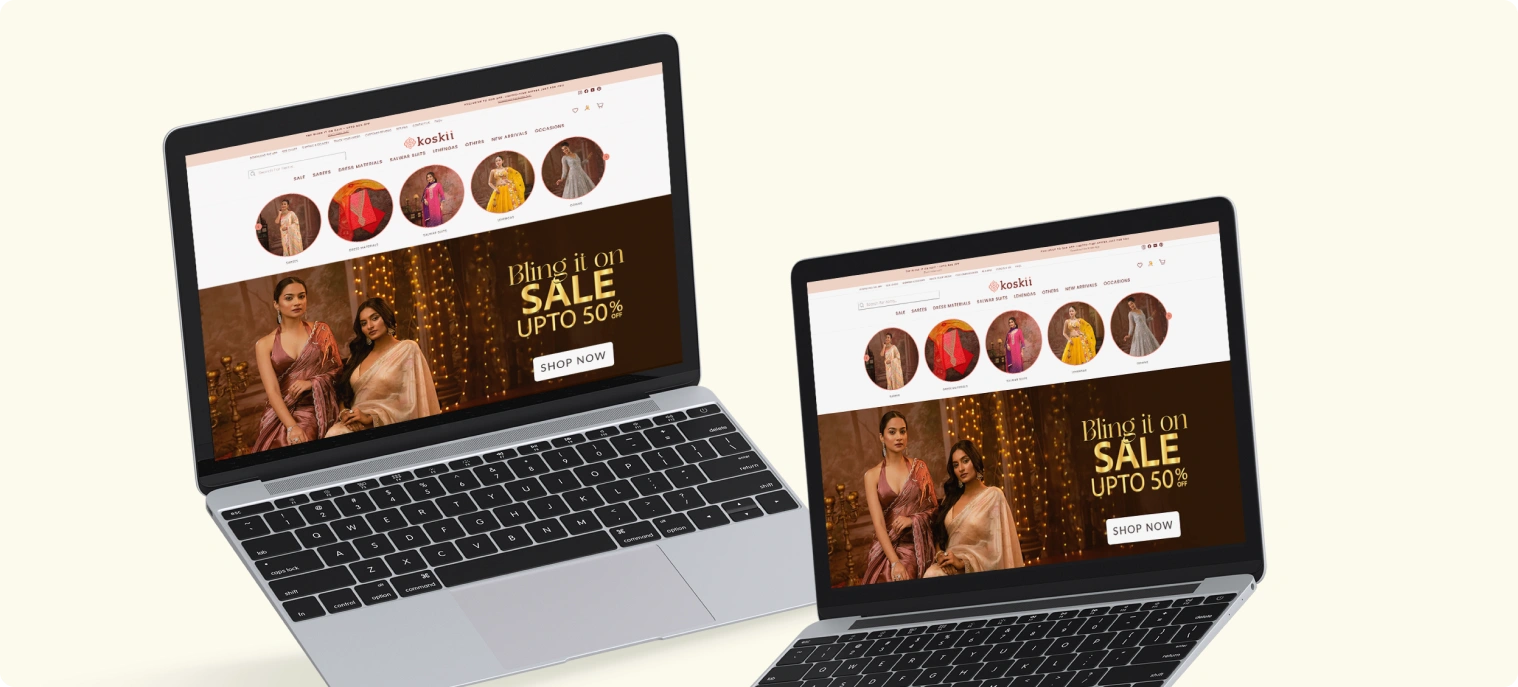 Koskii ethnic-wear website on laptops — Odoo case study by TechUltra Solutions