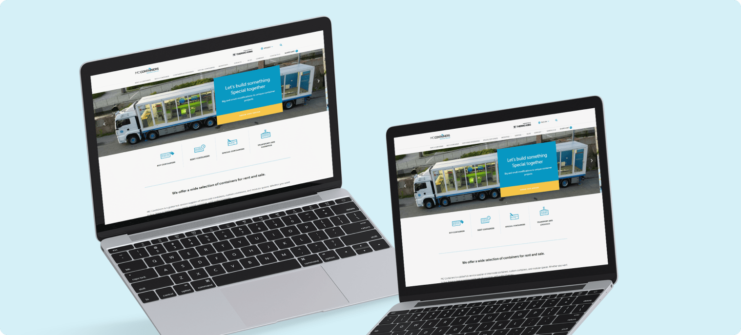 Mattson Group container-rental website on laptops — Odoo migration case study