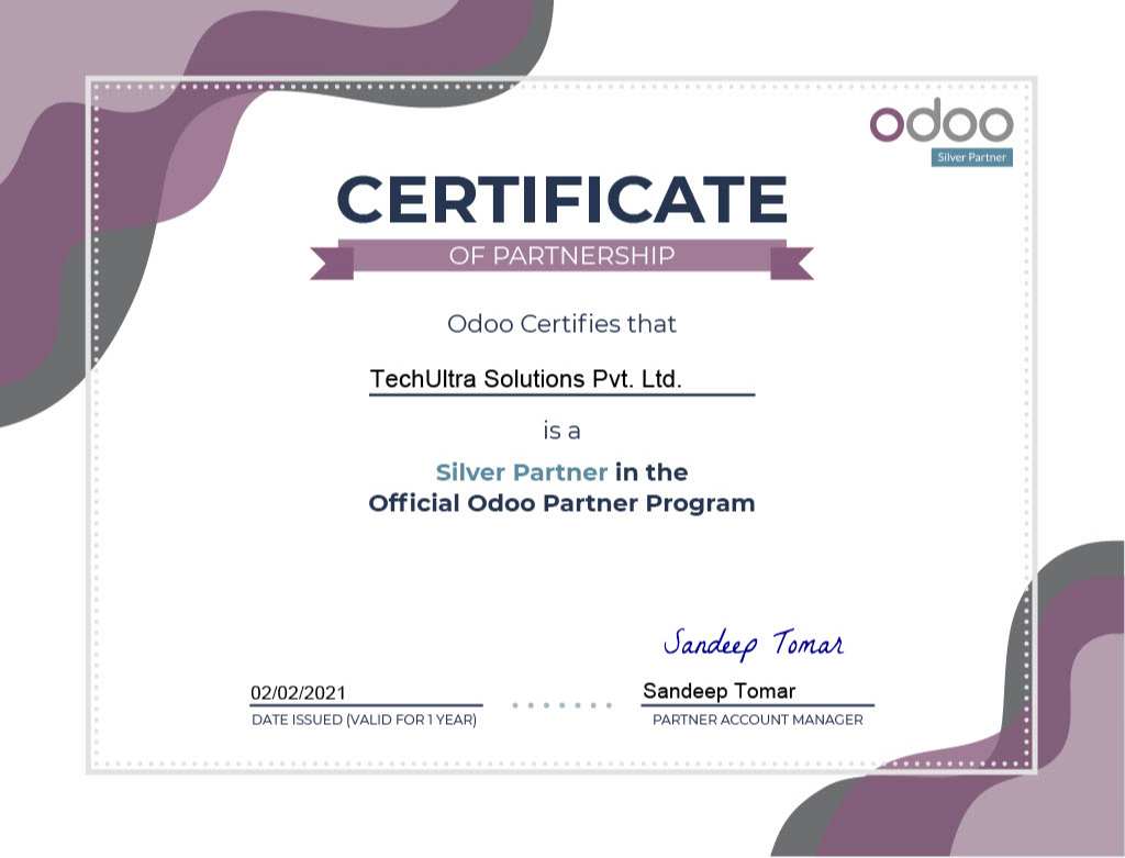 odoo Silver Partner Certificate